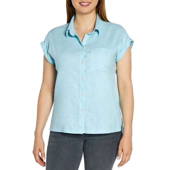 NWT Orvis Women's Button Front Short Sleeve Linen Blend Shirt - Picture 1 of 6